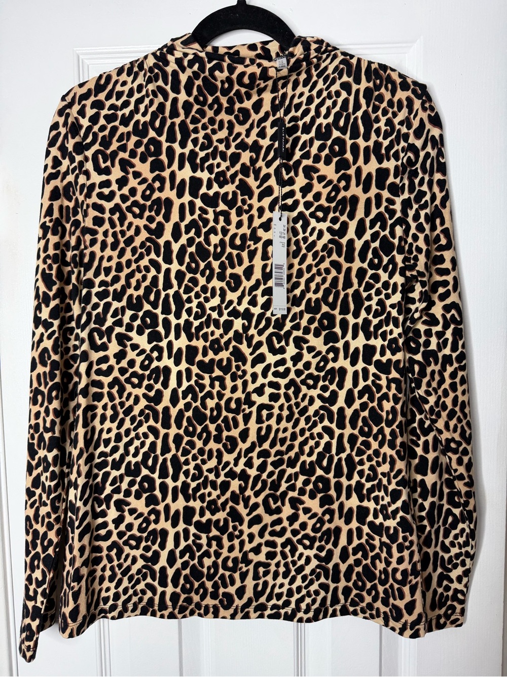 Elie Tahari Leopard Print Mock Neck Long Sleeve Top